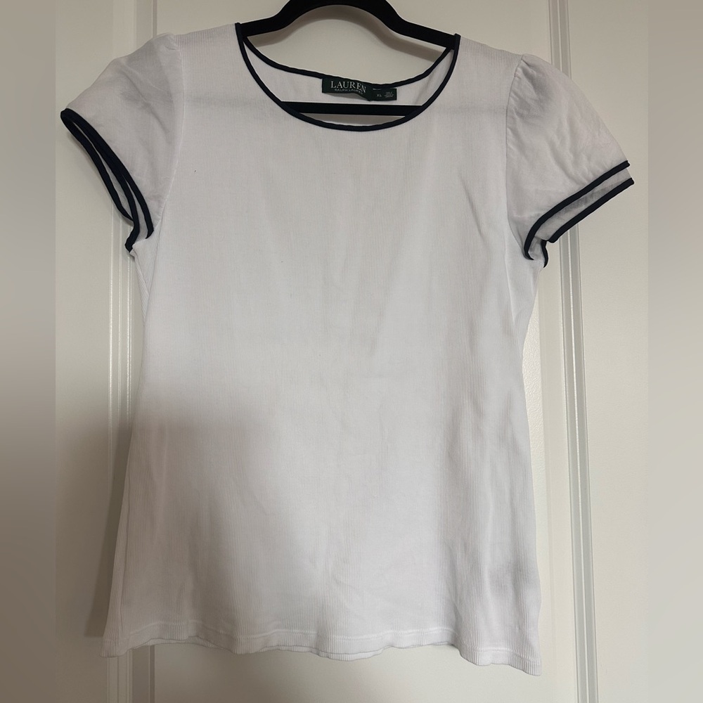 Ralph Lauren White Short Sleeve Tee with Navy Trim